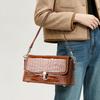 Aidrani  Crocodile Pattern Brown Shoulder Bag Retro Flap Handbag with Metal Lock