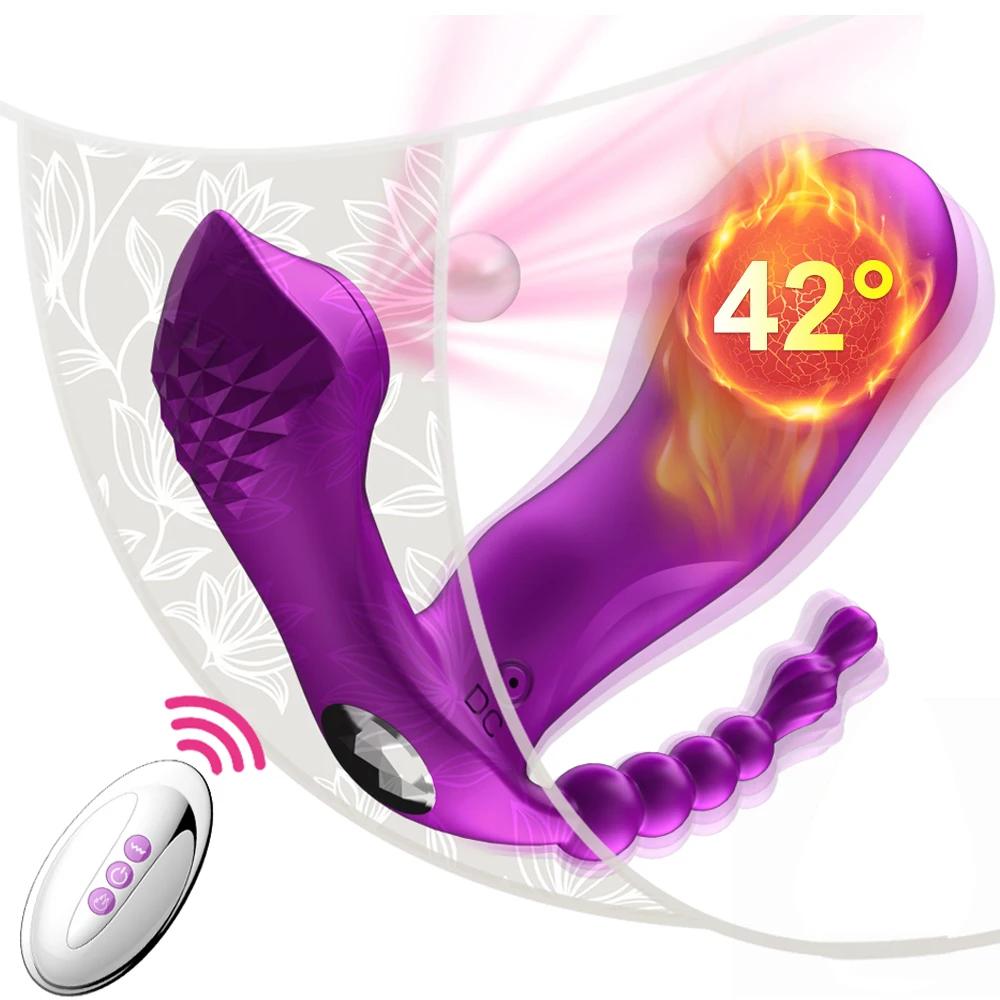 Wireless Remote Control G Spot Heating Vaginal Vibrator Female Clitoris Sucking Stimulator Wearable Anal Beads Dildo for Women