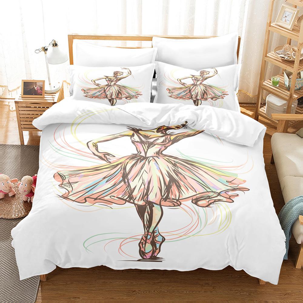 3D souprava ložního prádla pro dívčí pokoj Taneční dívčí povlak na peřinu 2/3dílný dárek k narozeninám AU140 * 210 v plné velikosti mikrovlákno Rychleschnoucí měkký bytový textil