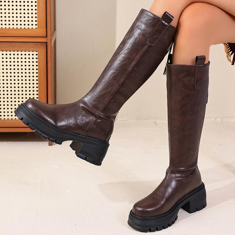 Fashion Fashion Platform Knee High Boots for Women Chunky Heel Punk Black Combat Boots Woman Thick Sole PU Leather Long Botas Mujer 2025