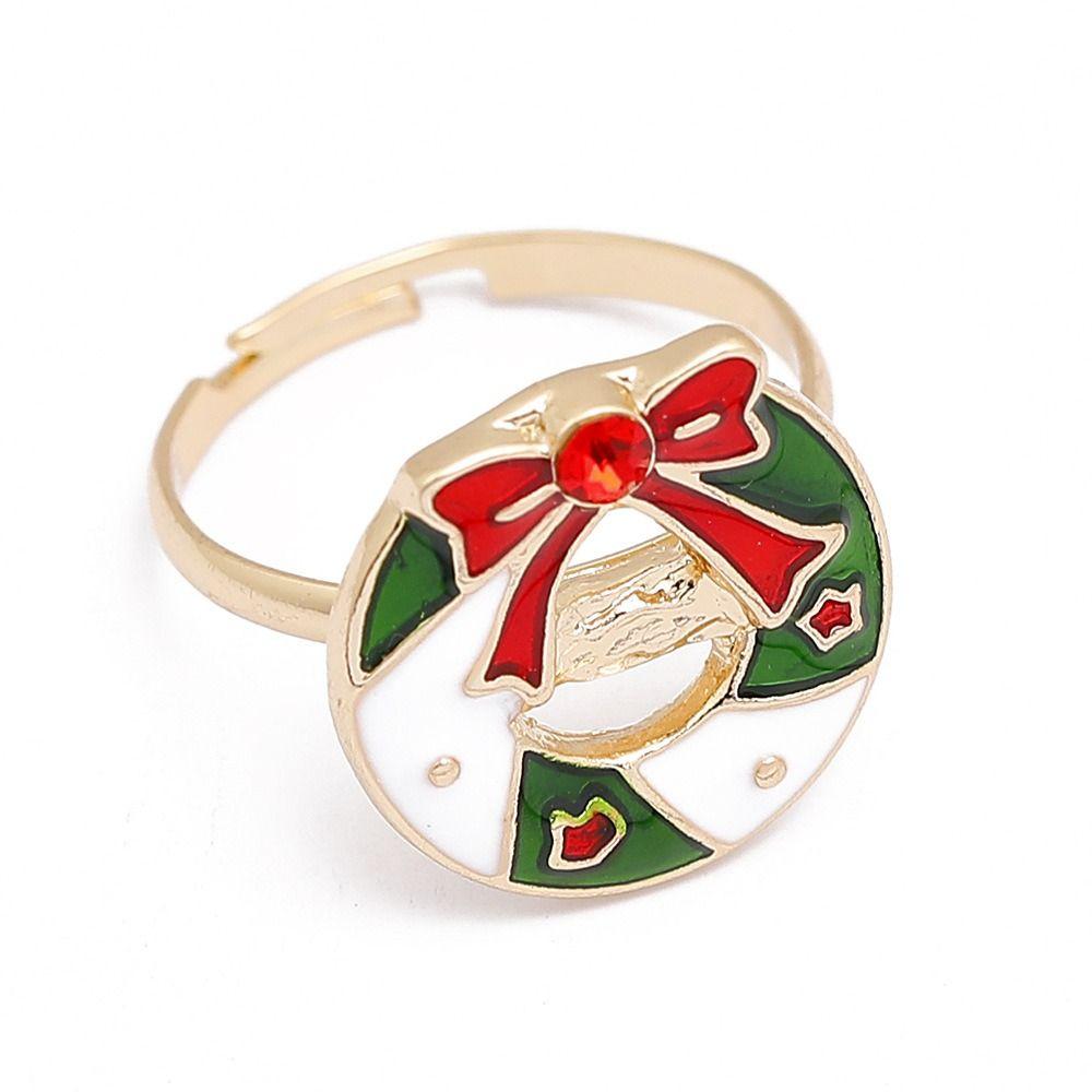 Christmas Tree Christmas Open Ring Dripping Oil Xmas Jewelry Retro Cartoon Lovely Ring Decoration