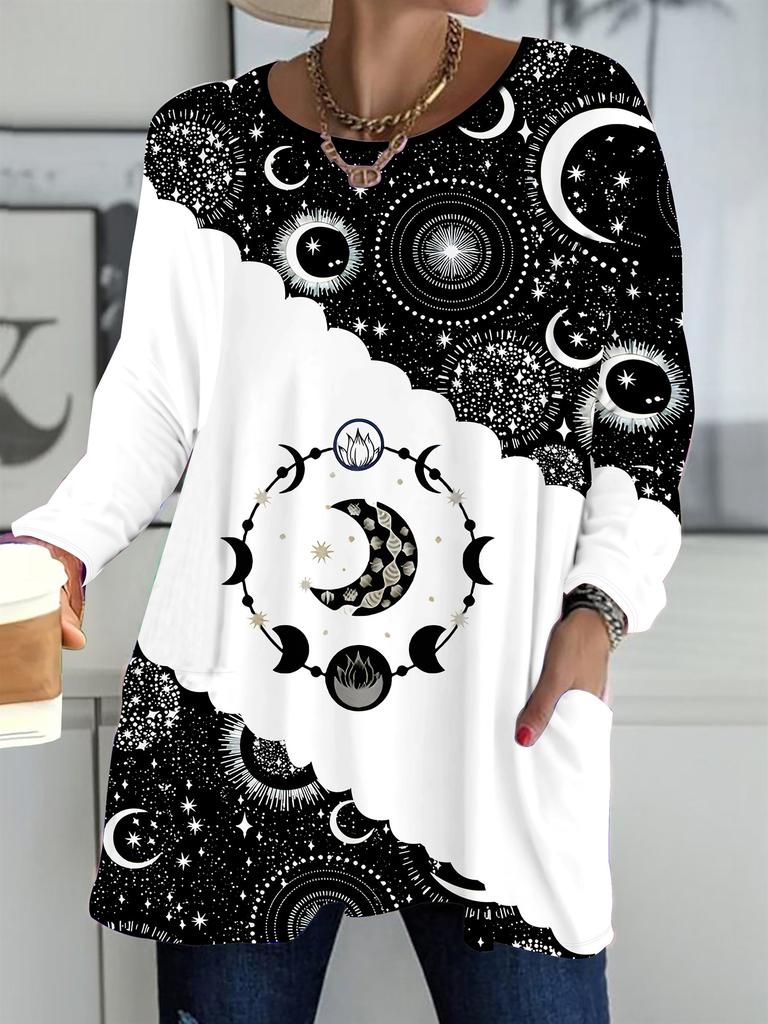 2025 Autumn Winter New Plus Size Women's Tops, Butterfly 3D Print Fashion Crew Neck Long Sleeve T-Shirts