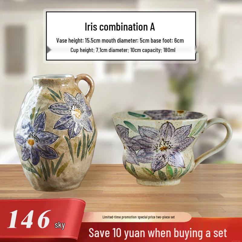 Valley Ceramic Vase: Japanese Retro Hand-Painted Single-Eared Sunflower Pot for Living Room Flower Arrangements