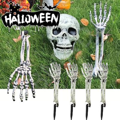 Halloween Scary Props Realistic Skeleton Head Human Hands Arms for Home Garden Haunted House Party Decor