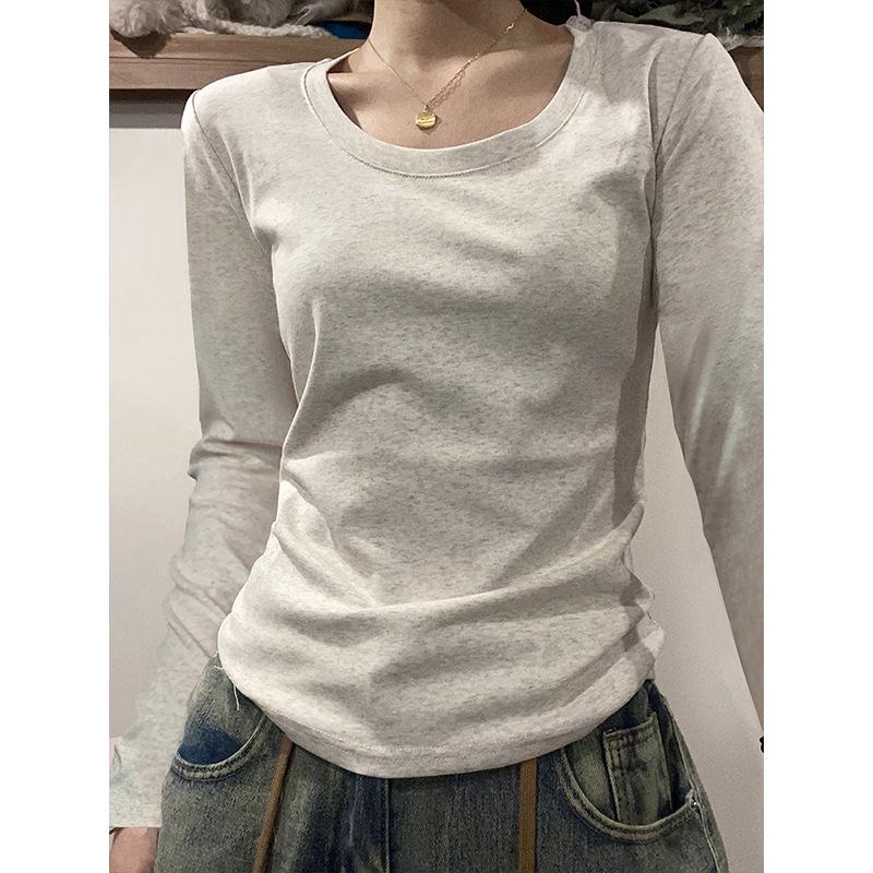 American Style Slim Fit Gray Long Sleeve Women's T-Shirt - Autumn/Winter Wear