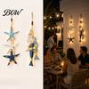 Starfish And Fish Pendant Decor Lighted Wooden Wall Decor, Beachy with Warm LEDs, Maritime Inspired Home Accessories Coastal Nautical Hanging