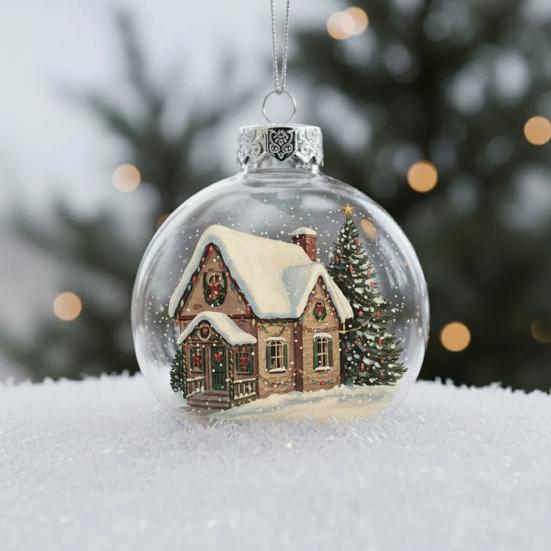 Christmas Ball Ornaments Snow House/Tree/Santa Clear Xmas Ball Hanging Decoration for Holiday Winter Tree Decor