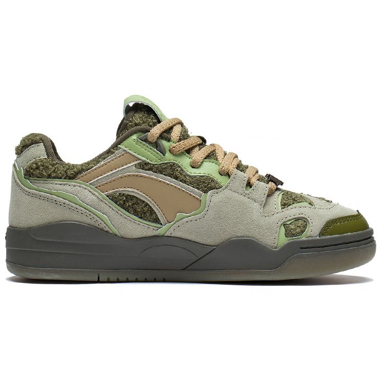 Li-Ning Light Blue Fabric Leather Wear-Resistant Casual Non-Slip Shock Absorbing Low-Top Skate Shoes Unisex Sneakers Green AGCS427-3