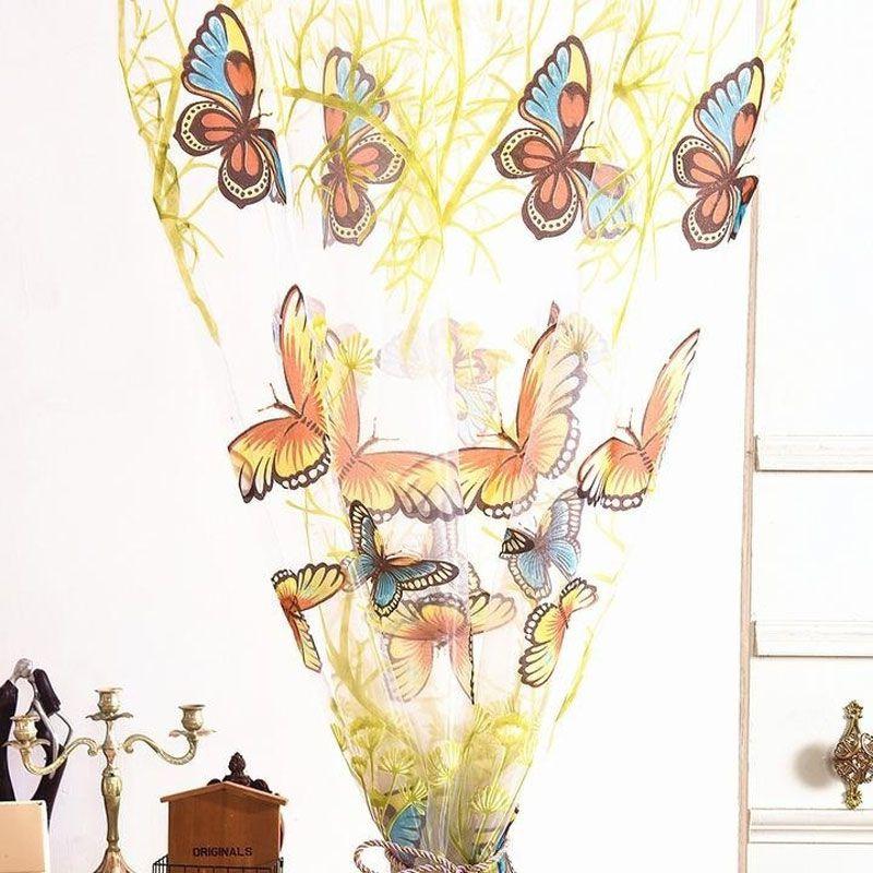 Elegant 100x200cm Butterfly Print Voile Curtain For Stylish Window Treatments