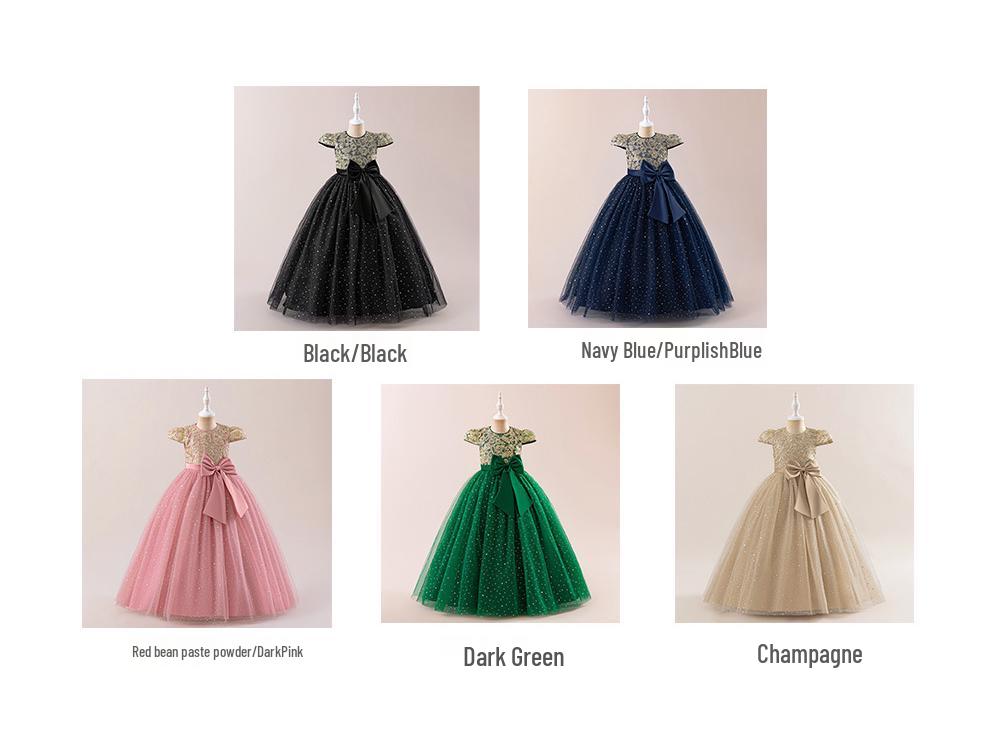 Embroidered Princess Dress for Girls - Puff Sleeves, Bow, Puffy Skirt, Birthday Party Outfit