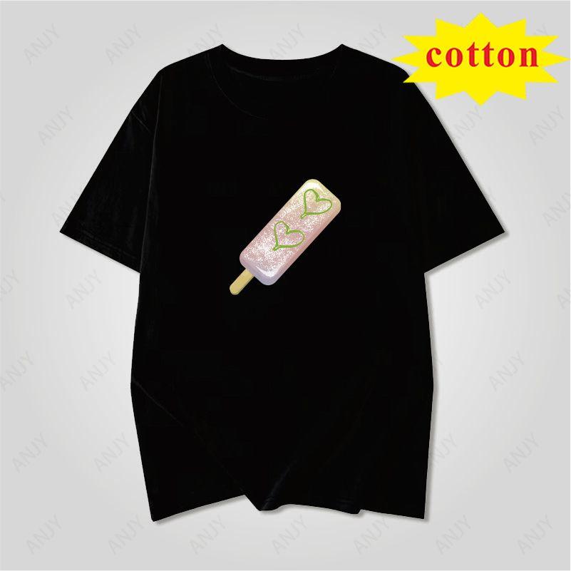Summer Fresh Color Popsicle Handpainted Pattern Loose Casual Round Neck Short Sleeved Top