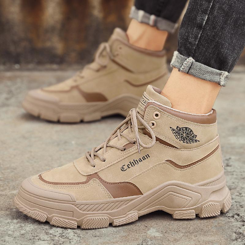 Loafers Round Toe Casual Sneaker Fashion Ankle Boots Men's Autumn Sneakers Leather Platform Sports High-top Sports and Leisure