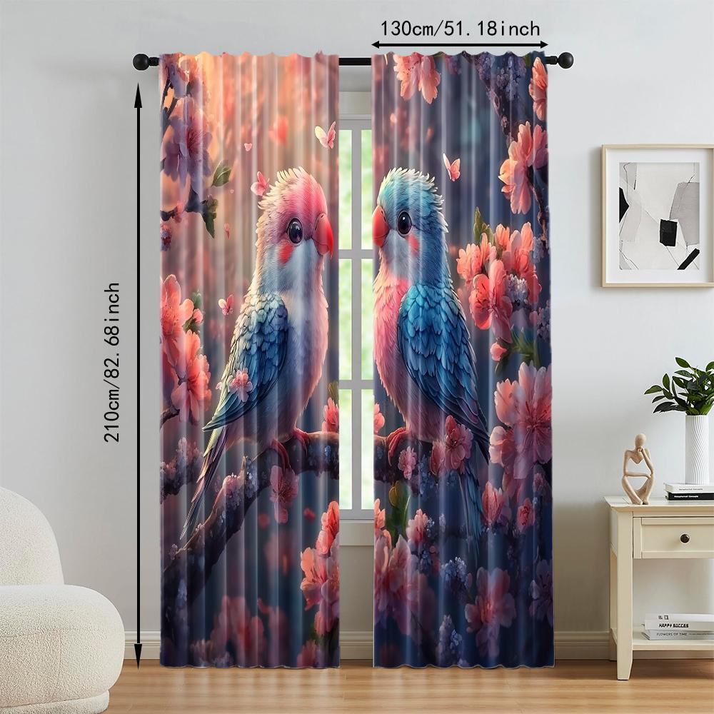 2 Stück, vielseitige transparente Polyestervorhänge zur Heimdekoration Love Birds für Schlafzimmer und Wohnzimmer