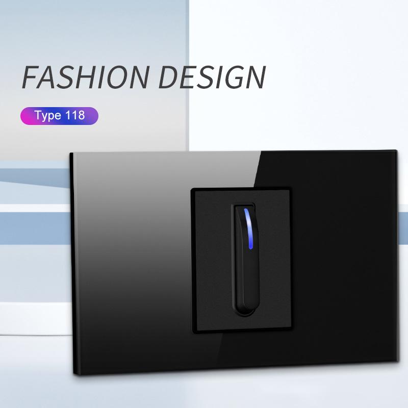 118 Type Piano Key Black Tempered Glass Fashionable Switch Socket American British European Standard Universal Socket