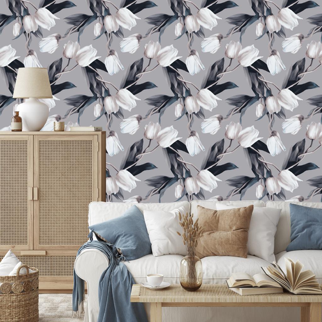 Painted Tulips Wallpaper for Living Room and Bedroom 50x1000