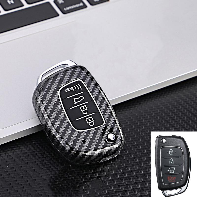 New Carbon Fiber Abs Flip Folding 4 Button Tpu Car Key Case Cover For Hyundai Sonata Santa Fe 2013 Gls Key Shell Fob