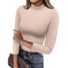 Damen Slim Bottom T-Shirt Mode Lässig Rundhals Pullover 3/4 Ärmel Top