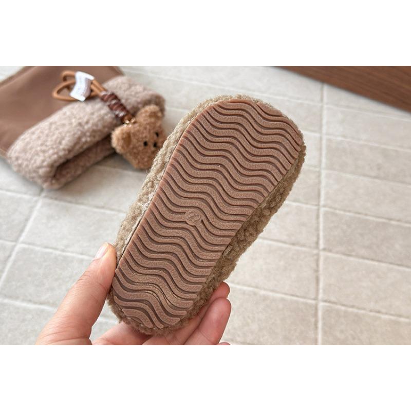 Vintage Korean Style Kids Fleece Lined Warm Fur Winter Shoes For Boys And Girls