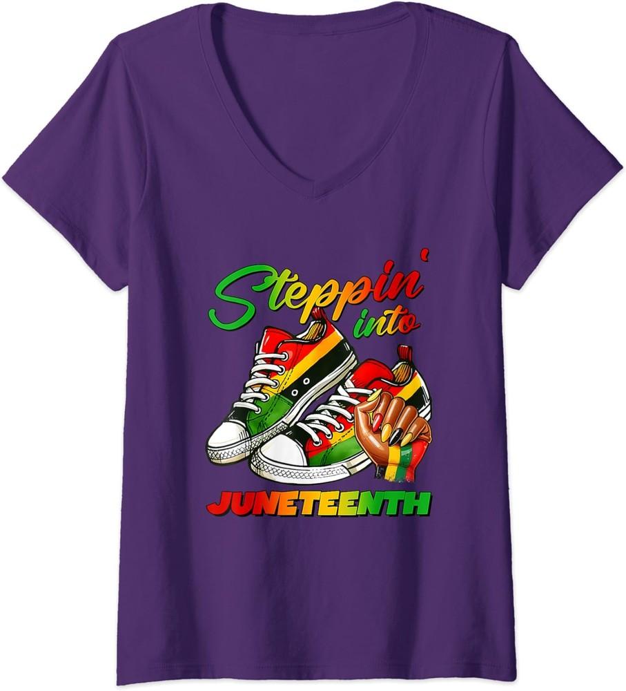 Кроссовки  Stepping Into Juneteenth  для афроамериканских девушек, женская футболка с V-образным вырезом, унисекс футболка XL