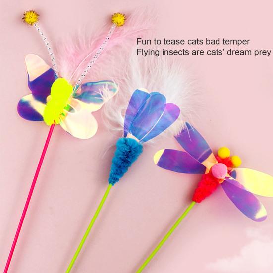 Cat Wand Creative Shape Stress-relieving Plastic Feather Style Cat Teaser Stick Pet Interactive Toy for Home