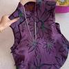 2025 Summer Skinny Versatile Top Purple Temperament Design Printed Sleeveless Vest Women