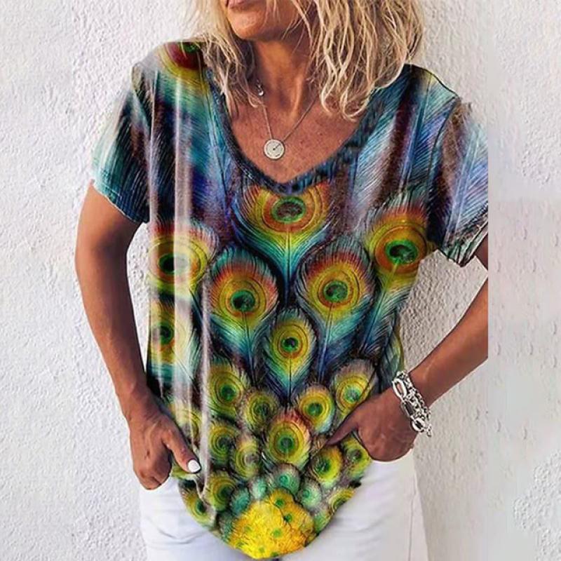 

Летняя женская футболка, модная женская одежда с коротким рукавом, топ, милая футболка с v-образным вырезом и принтом животных для женщин, модный повседневный топ 5xl 6XL