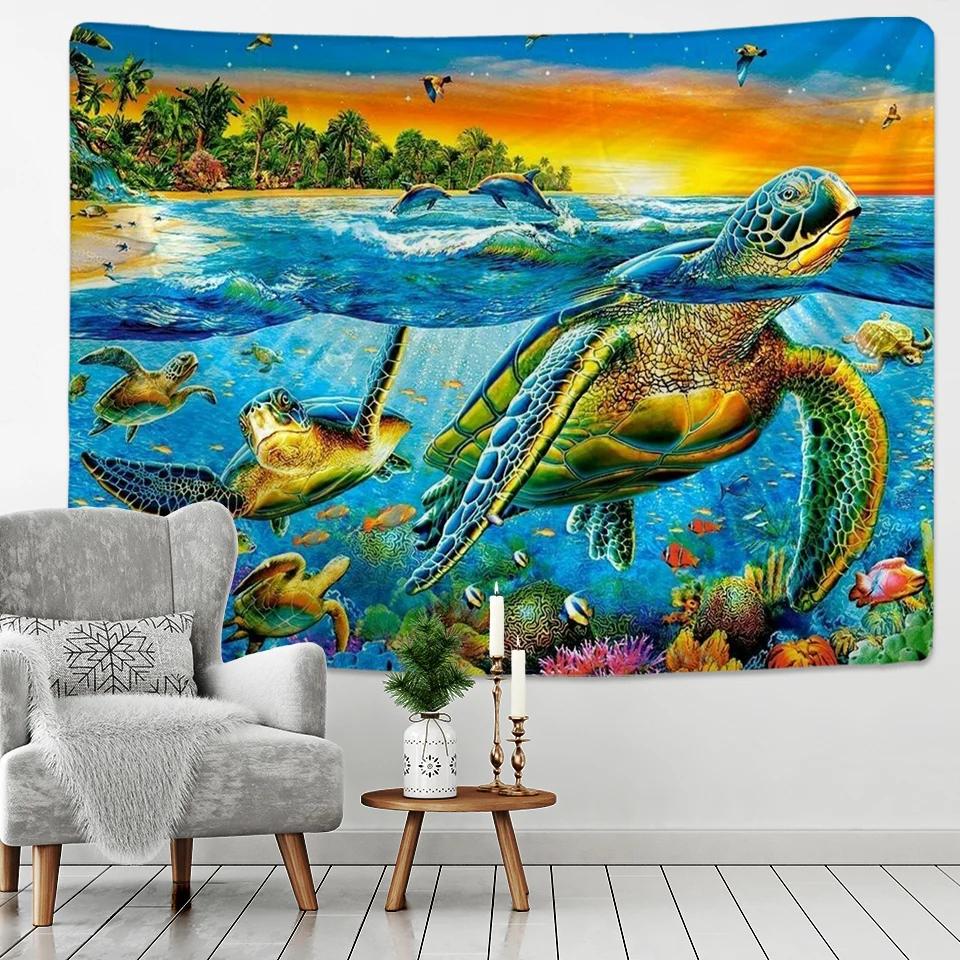 

Beautiful Rainbow Big Turtle Dolphin Tapestry Wall Carpets Hanging Ocean Decorative Tapestry Boho Yoga Picnic Mat Beach Towel 74x94cm(29x37in)