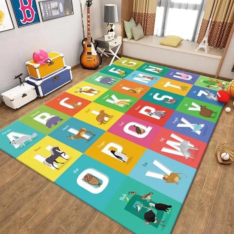 Kids Educational Carpet Alphabet Number Animal Sport Pattern Large Area Rug for Children's Room Living Room Home Decoration