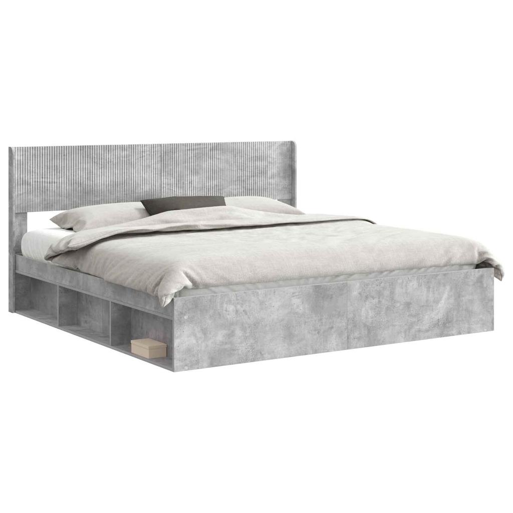 Bed Frame with Storage Space and Headboard Concrete Grey 180 x 200 cm