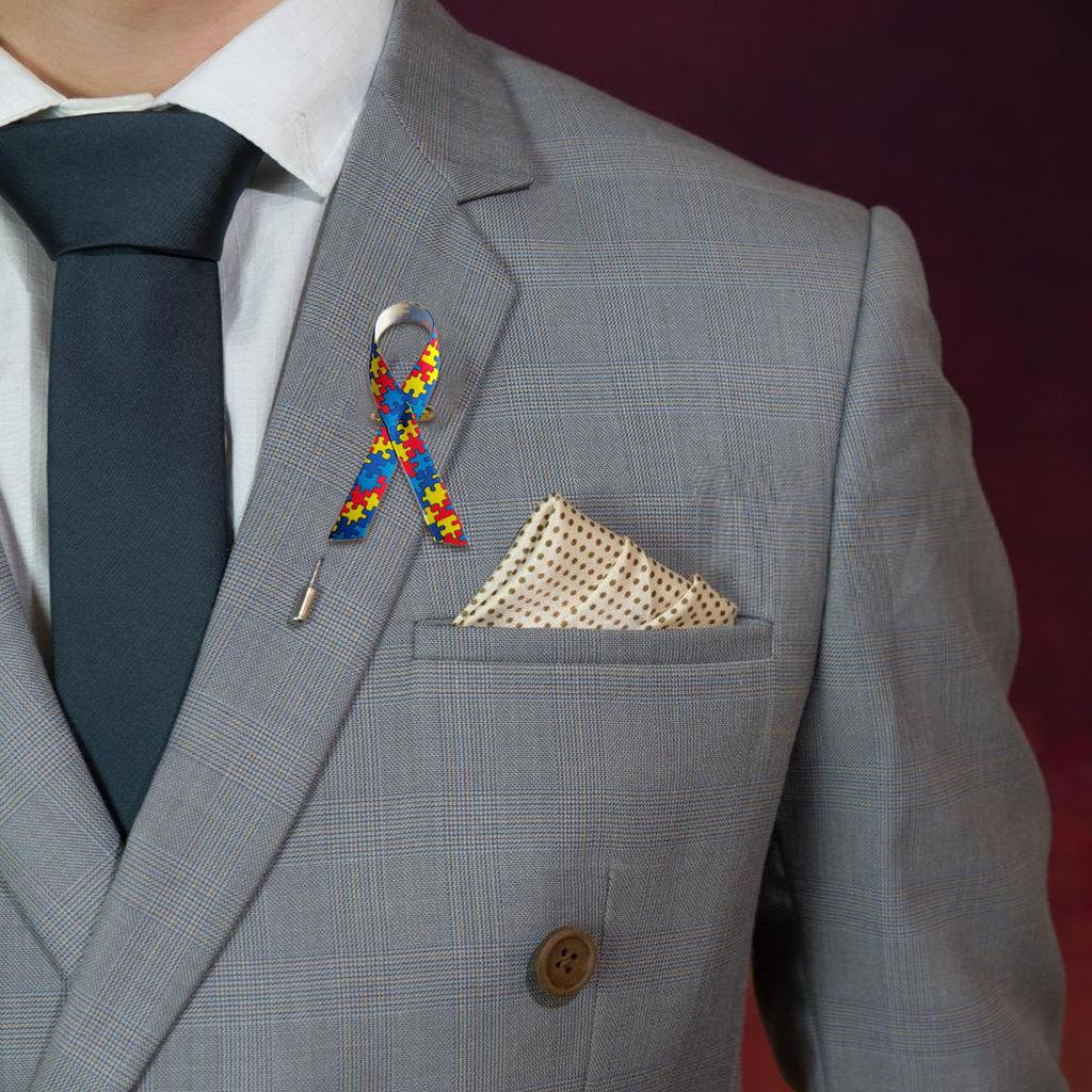 100 Pieces Autisms Awareness Ribbon Pins Satins Polyester Brooches Accessory for Charity Support and Social Cause