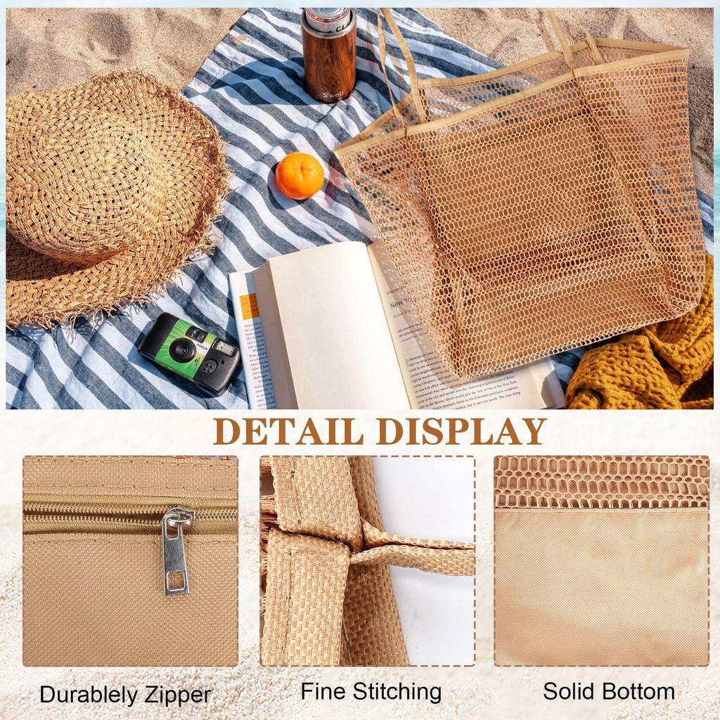 Women's Foldable Mesh Beach Bag - Versatile Shoulder Bag for Shopping and Travel