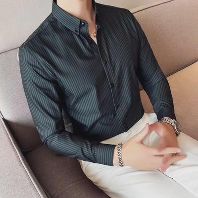 Men's Slim Fit Striped Long Sleeve Shirt - British Style, Trendy Spring/Autumn Casual Wear