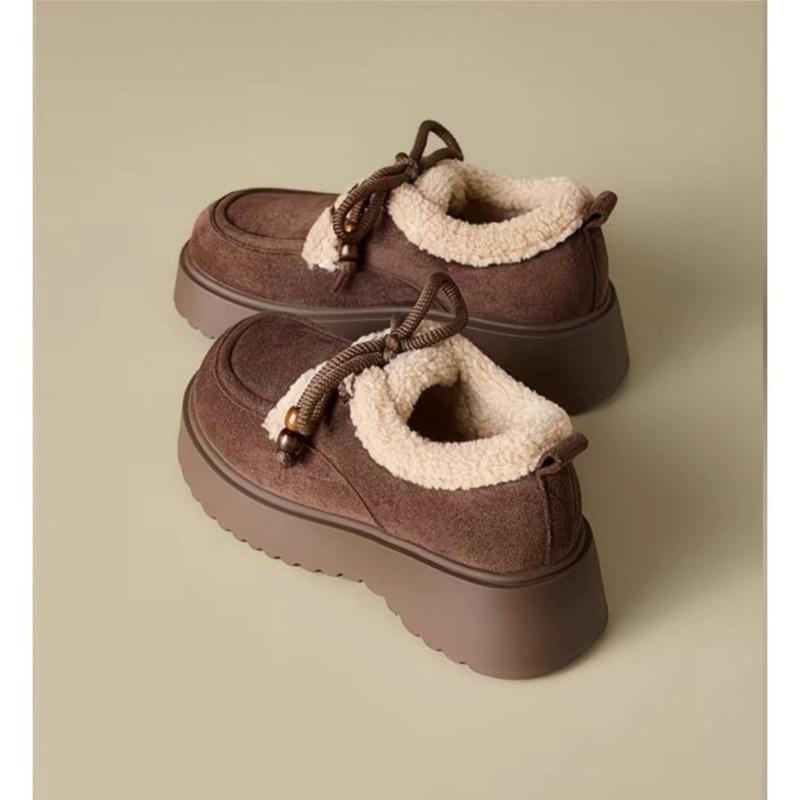 Fleece Lace-up Cotton Shoes for Women, Casual and Versatile, Anti-slip Cotton Shoes for Women