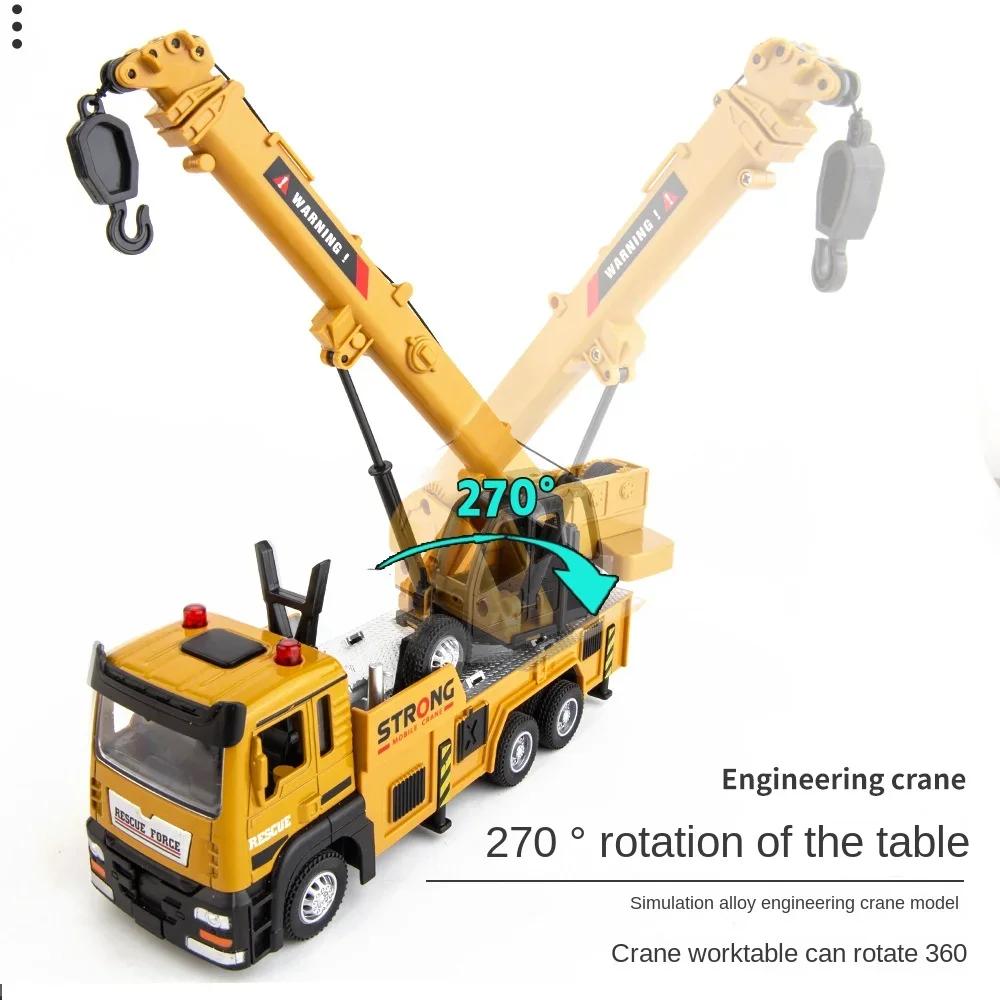 Alloy Crane Wood Transport Truck Model Toy Diecast Simulation Engineering Vehicle with Sound Pull Back Decorative Gift for Kid