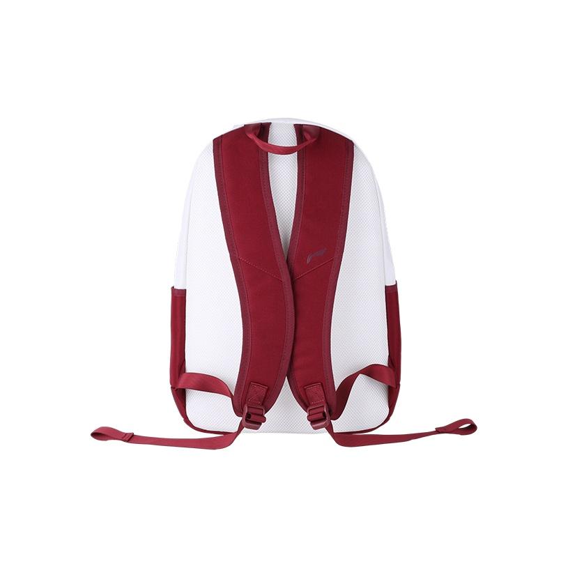 Li-Ning Large Capacity Simple Fashion Color Block Polyester Backpack Unisex Backpack White Red Sunshine YBSU167-10A1
