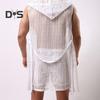 Menn Sexy hette Nattkjole Ermeløs Ensfarge Hollow Out Mesh Sommer Loungewear Snøring Nattkåpe Hjemmeklær