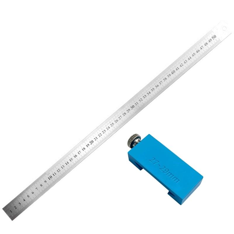 Woodworking Ruler Marking Guide with Thumb Lock Block and Steel Ruler for Repeat Line Layout and Furniture Drafting