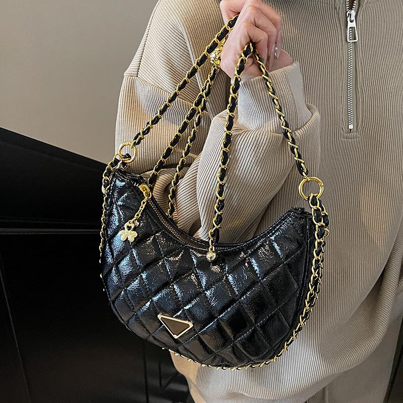 Popular Fashion High-end Diamond Check Chain Dumpling Bag Temperament Versatile Casual Style Crossbody Bag Girl