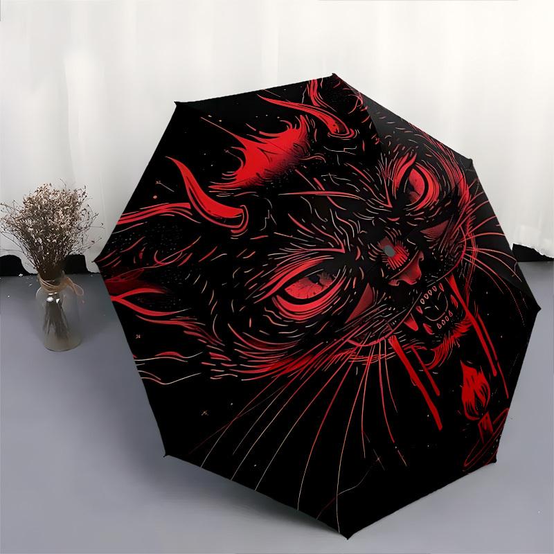 1pc Devil Cat Automatic Folding Umbrella: Portable 3-Fold Design with 8-Bone Iron Frame, Perfect for Outdoor Use, Festive Gifts, Travelers, Daily Use,