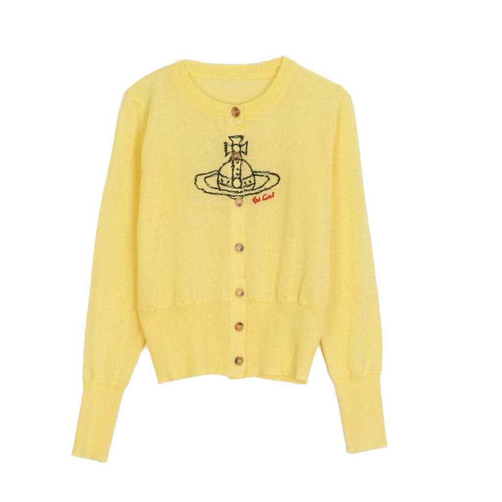 Women's Saturn Embroidery Slim Fit Long Sleeve Linen Cardigan - Versatile Spring/Autumn Knitwear