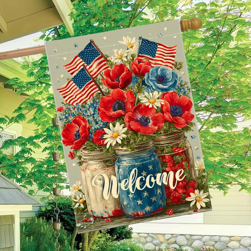 2D Flat - 2D Flat - 2D Flat, July 4Th Patriotic Flower Mason Pot Garden Flag 2 (3)- Outdoor Garden Flag Double-Sided Home Decoration Courtyard Decorat