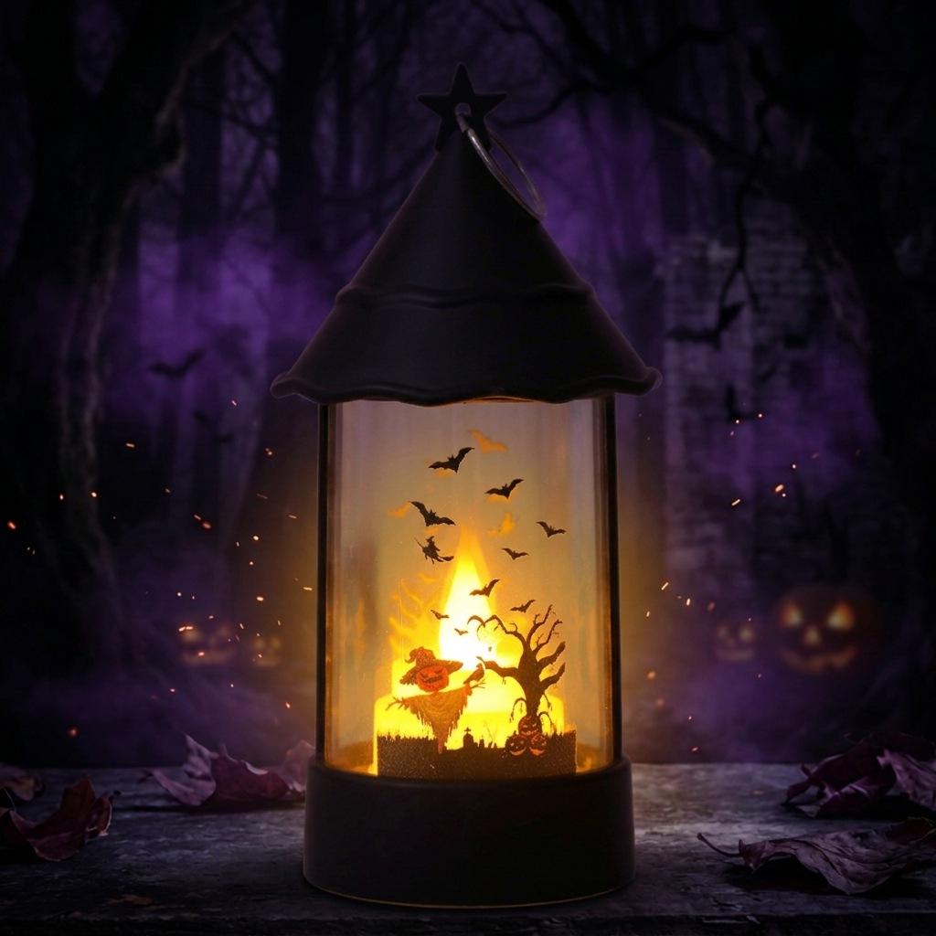 Halloween Decoration Electronic Candle Lantern Pumpkin Luminary Portable Castle Style Party Prop Decor