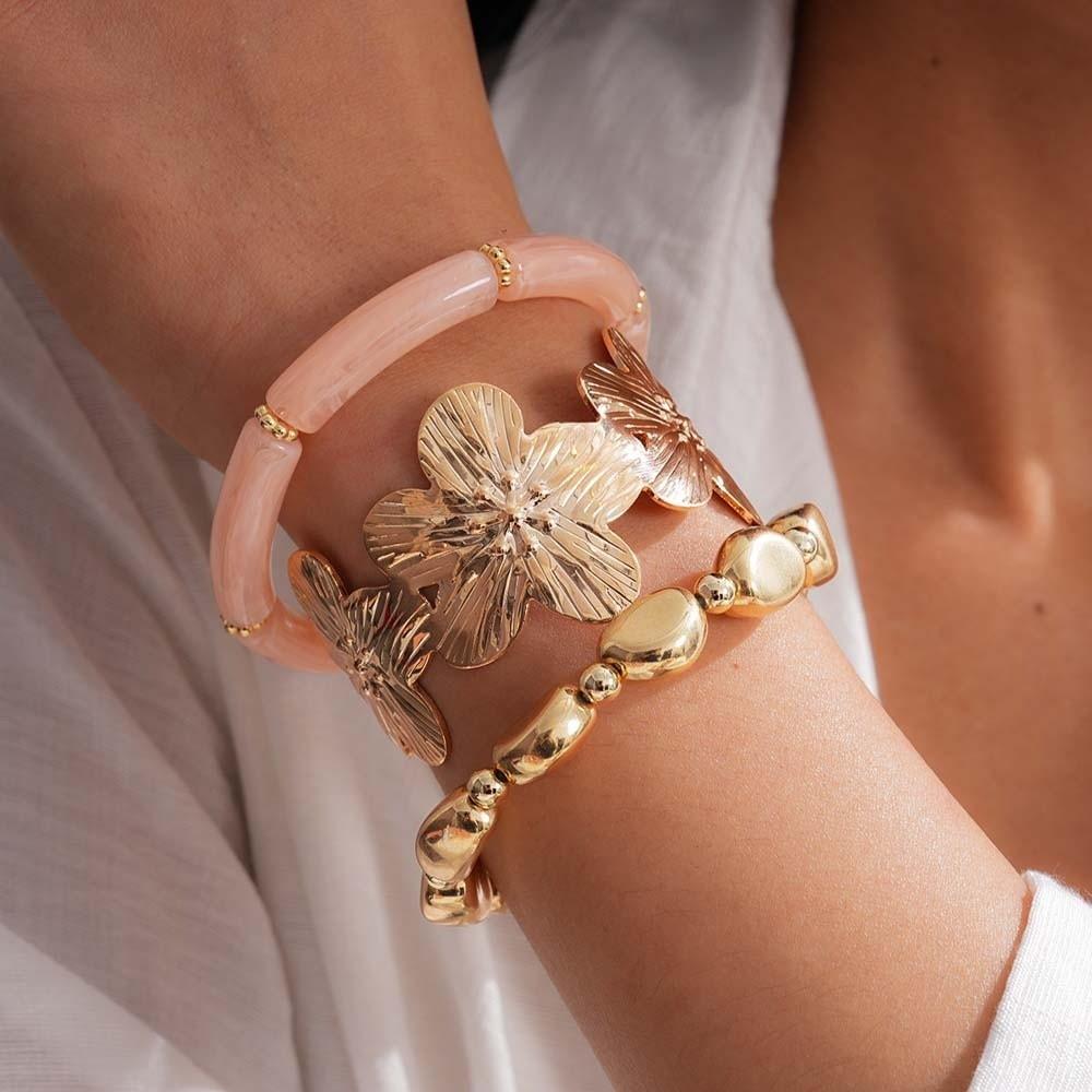 Zinc Zinc Alloy Stacked Round Bangle Acrylic Women's Wrist Jewelry Geometric Resin Bracelet Hand Accessory
