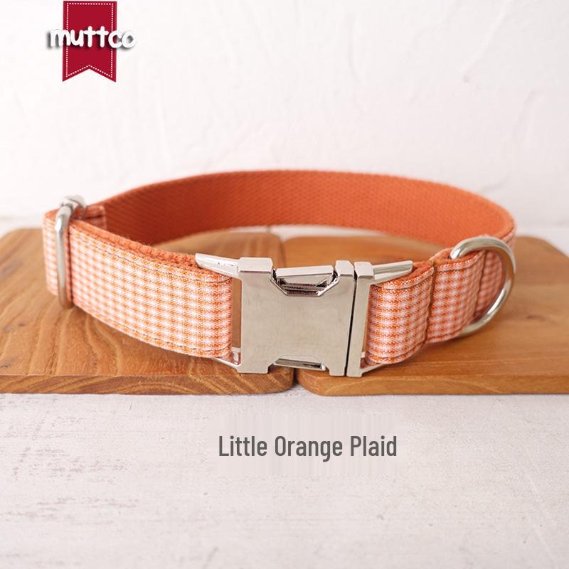 MUTTCO Orange Plaid Zinc Alloy Dog Collar UDC-105 Large