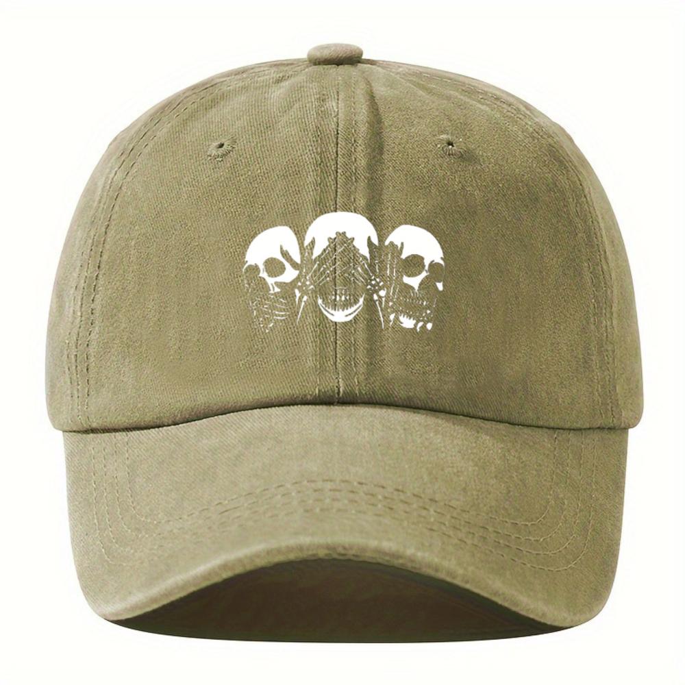 Unisex Fashionable And Versatile Printed Skull Gesture Baseball Cap Featuring a Classic Vintage Washed Outdoor Lightweight Curv