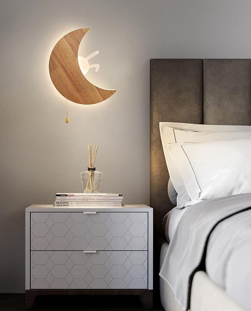 Sakura Wandleuchte Mondform Hase Wandlampe mit Wandzimmer Niedliche Wandleuchte mit LED Wand Indirekt Wandmontierte Leuchte Hängend, Kinder