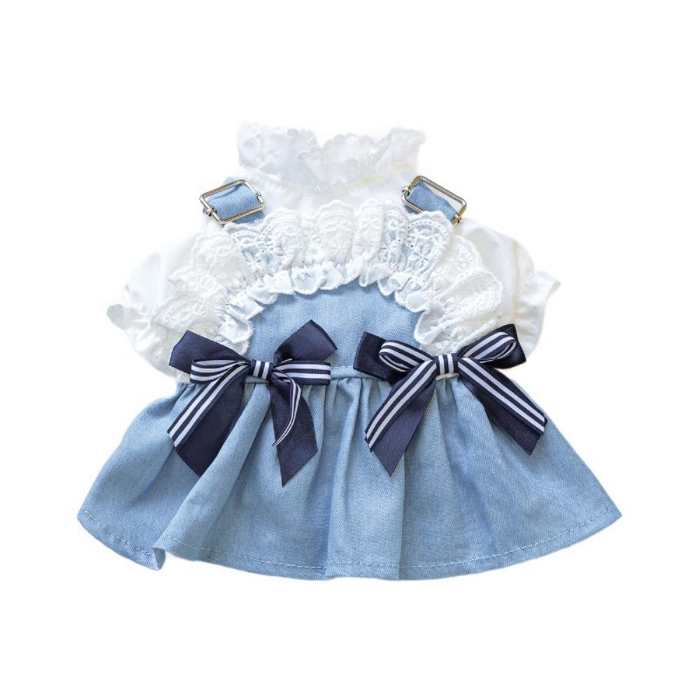 Reusable Pet Denim Dress With Bow Pet Skirt Durable Dog Denim Skirt  Dog Walking