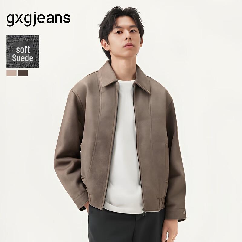 

GXGJEANS Men s Faux Suede Loose Fit Turn-Down Collar Jacket L