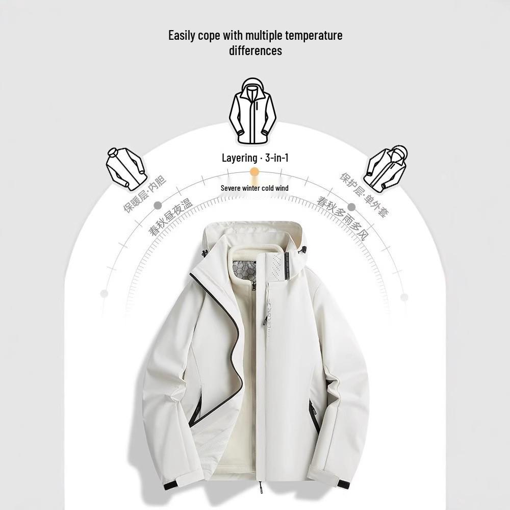 Grafitowa kurtka wiatrówka z polaru Xi: Wodoodporny, Wiatroodporny, Odpinany Płaszcz Jesienno-Zimowy 3 w 1