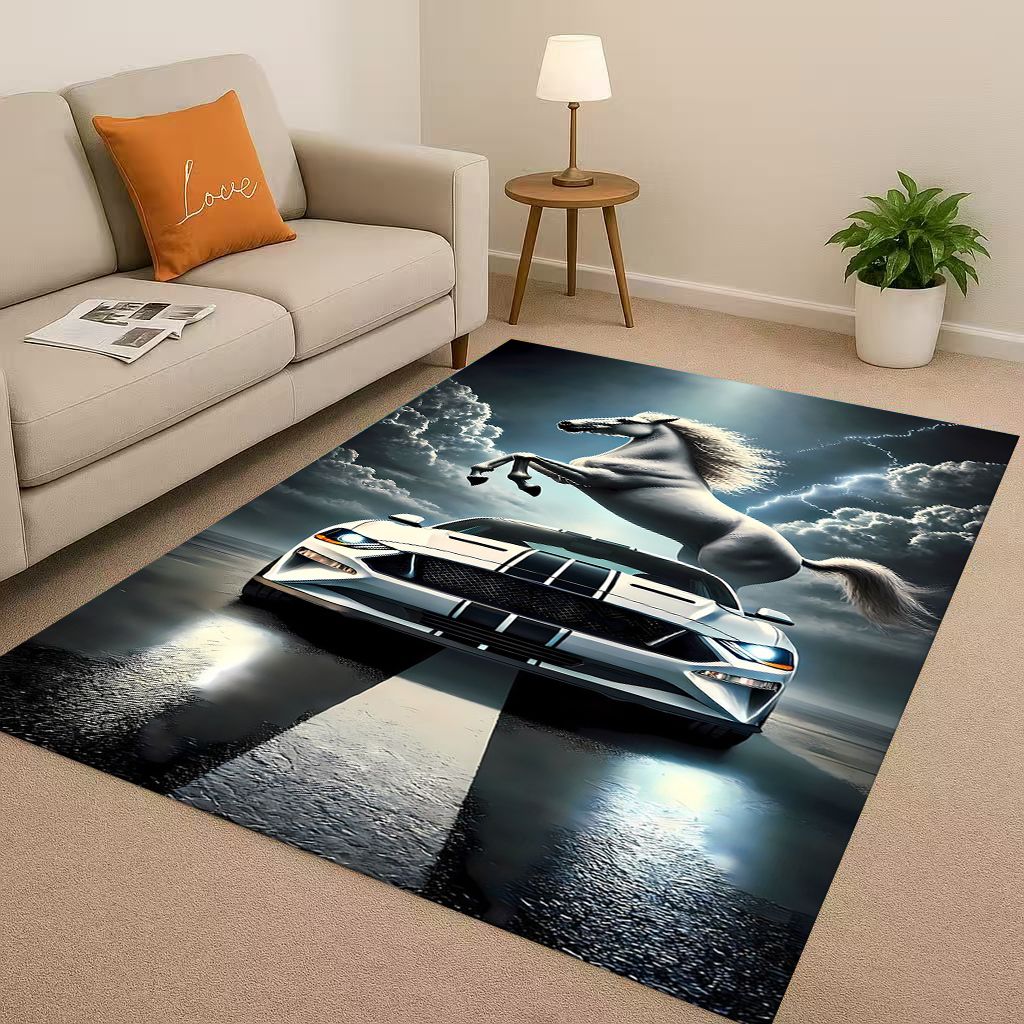 New Mustang Racing Car Logo Moto Living Room Non-Slip Area Rug Carpet for Bedroom Playroom Sofa,Easy Clean Home Decor Doormat